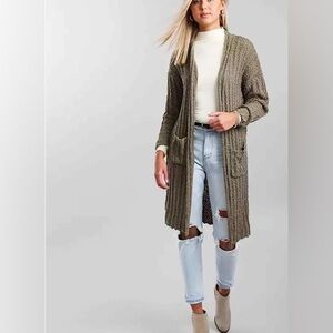 BKE Boho Longline Ribbed Popcorn Open Cardigan Sweater Size XL